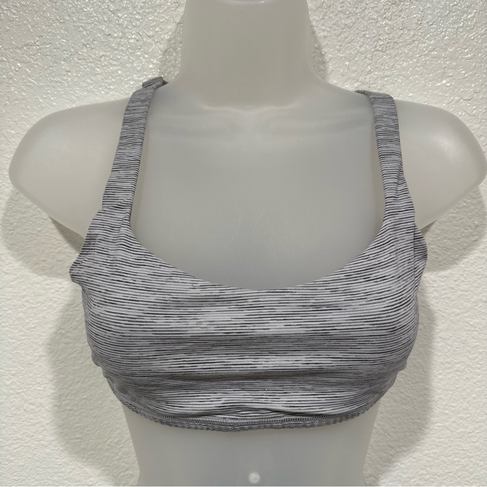 lululemon grey striped workout athletic yoga gym racerback sports bra tank top